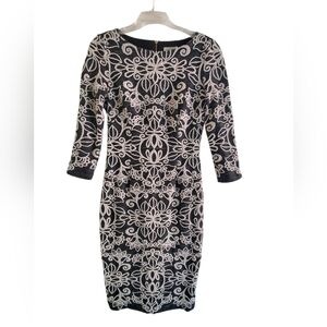 Eliza J Black and Cream Long Sleeve Dress